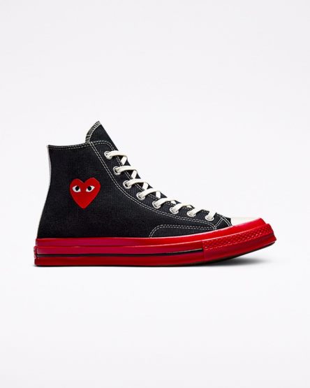 Zapatillas Altas Converse x Comme des Garçons PLAY Chuck 70 Mujer Negras Rojas | PE L40E52